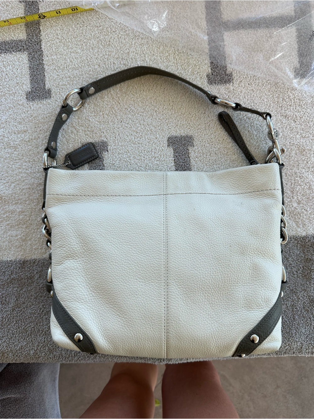Coach White & Black Two-Tone Leather Shoulder Bag